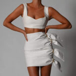 High-End Pu Leather Crop Top And Skirt Suit