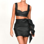 High-End Pu Leather Crop Top And Skirt Suit - Image 2