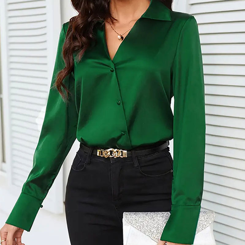 21398cfc-09e7-4a05-b9ed-8e98b5acbde6.jpg Lady Temperamental Green Silk Button Shirt - Image 1