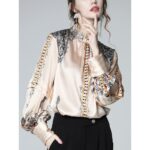 French Socialite Silk Printing Faux Silk Shirt - Image 7
