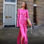 Trendy Long-sleeve Stitching Satin Formal Dress - Image 7