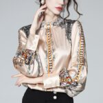 French Socialite Silk Printing Faux Silk Shirt - Image 4