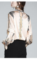 French Socialite Silk Printing Faux Silk Shirt - Image 3