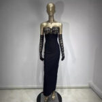 Bandage Black Lace Stitching Banquet Party Formal Dress - Image 2