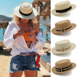 Straw Hat Flat Brim Beach Sun Protection Wide Brim Sunshade - Image 10