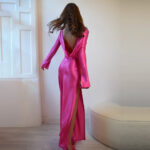Trendy Long-sleeve Stitching Satin Formal Dress - Image 9