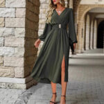 Women's Long-sleeved Dress Slit Formal Dress - Image 3