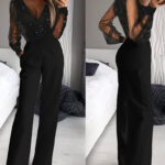 Dusting Powder Stitching High-end Elegant Jumpsuit Women's Clothing