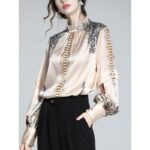 French Socialite Silk Printing Faux Silk Shirt - Image 6