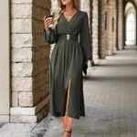 Women's Long-sleeved Dress Slit Formal Dress - Image 4