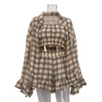 Retro Loose Outfit Long Sleeve Plaid Shirt Tube Top Shorts Fashion Casual Three-piece Suit - Image 5
